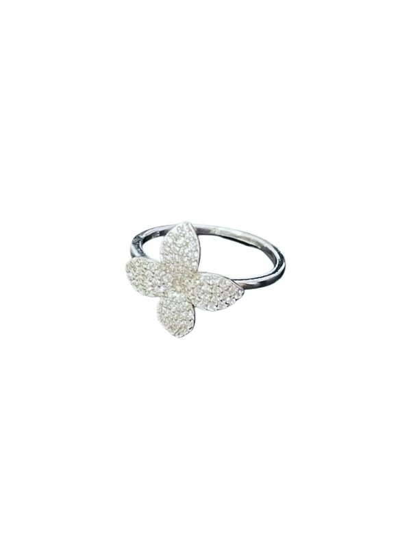 Anel flor Zircônia quatro pétalas M Prata 925 Ródio