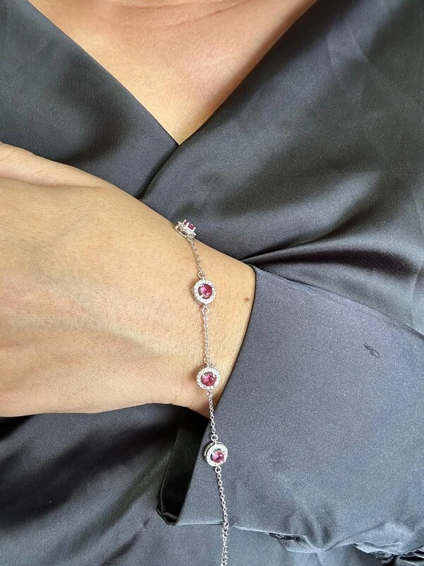 Pulseira Redonda Vazada Rubi com alongador Prata 925 Ródio