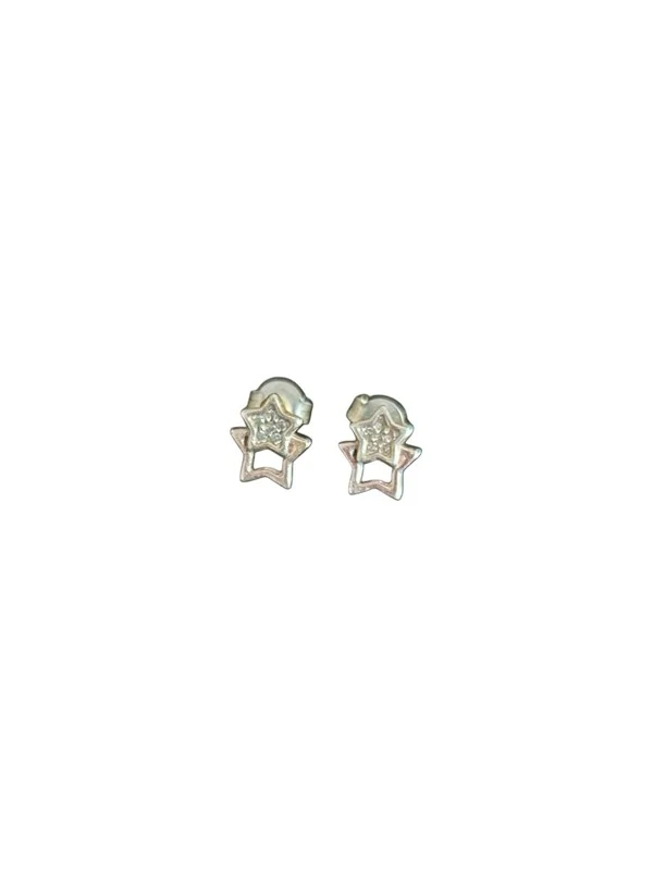 Brinco Duas Estrelas Prata 925 Lisa
