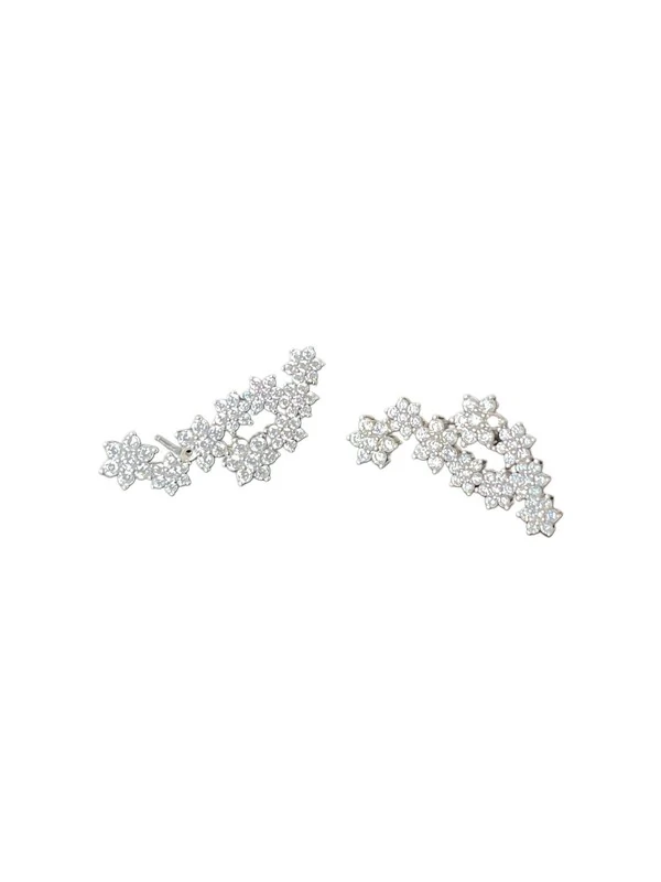 Brinco Ear cuff flor zircônia Prata 925 Ródio