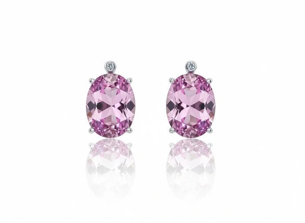 Brinco oval com gancho topázio rosa Prata 925 Ródio