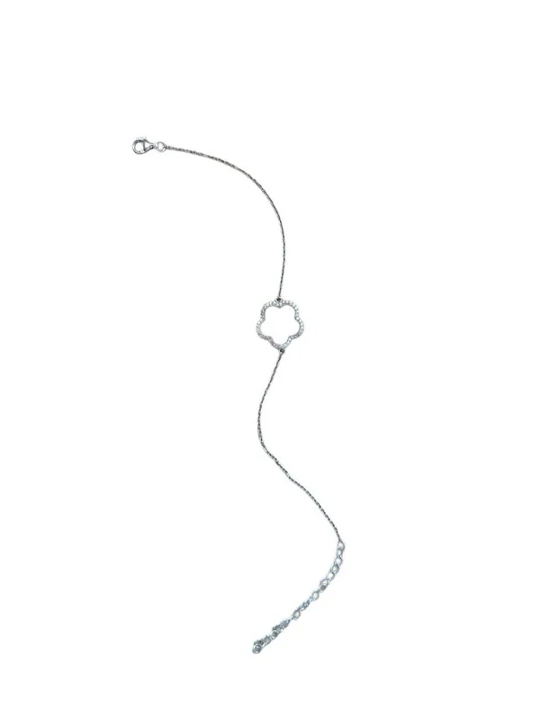 Pulseira Flor Vazada 17 cm com alongador Prata 925 Ródio