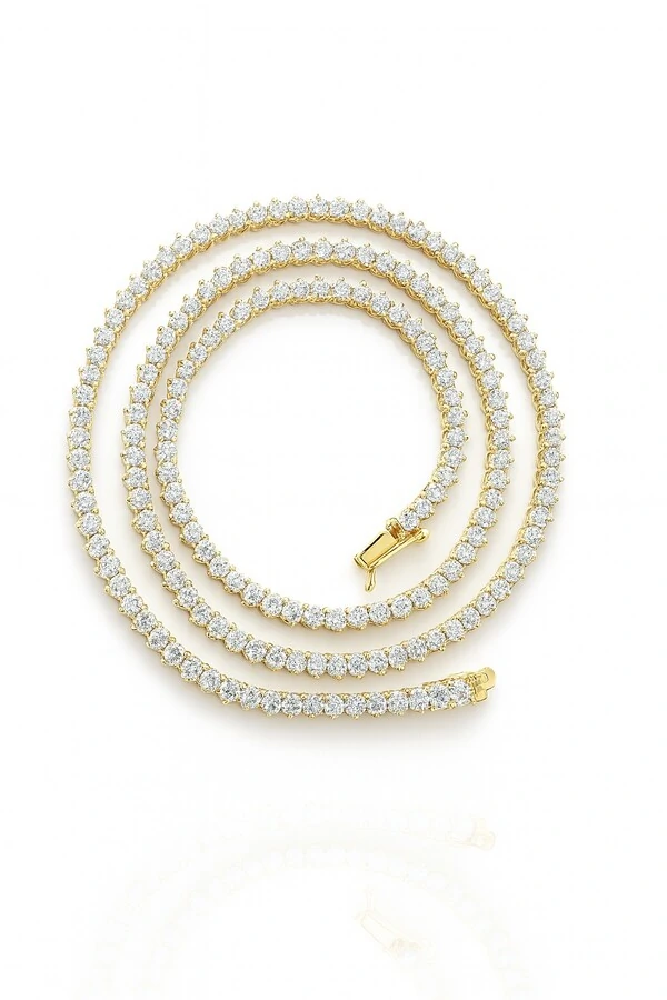 Colar Riviera 3 Garras 2mm Prata 925 Ouro 18 K