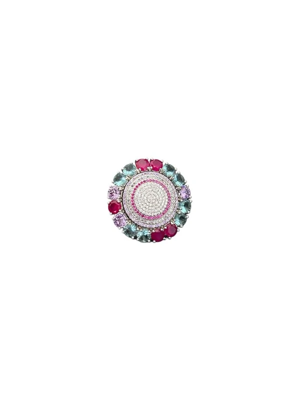 Anel Redondo Rubi Cristal Colors Prata 925 Ródio