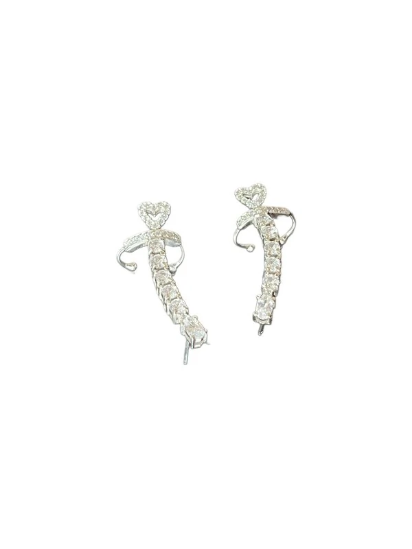Brinco Ear cuff Coração Zircônia Prata 925 Ródio
