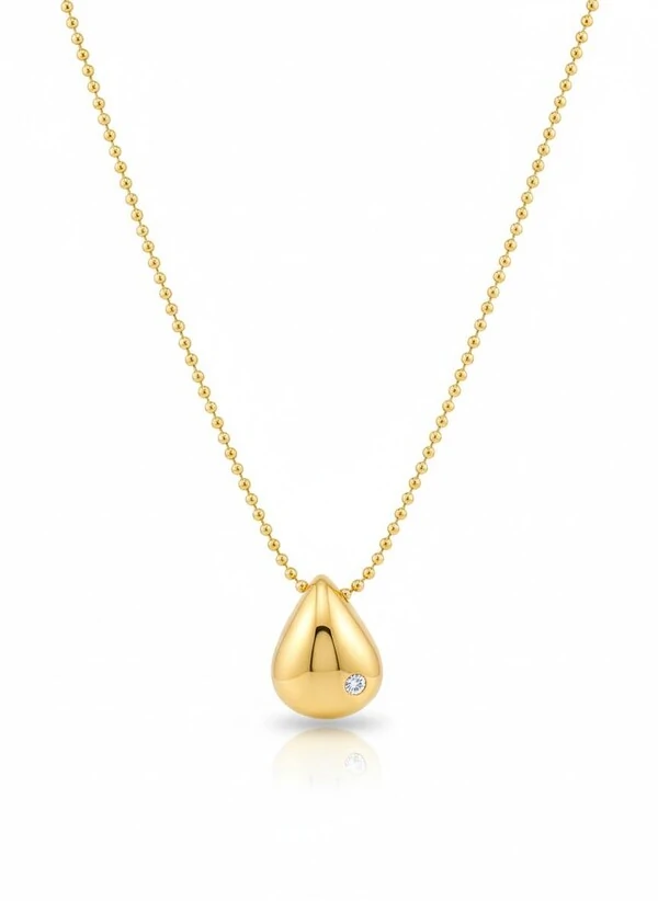 Colar Gota bolinha 1 zircônia 36 cm com alongador Prata 925 Ouro 18 k