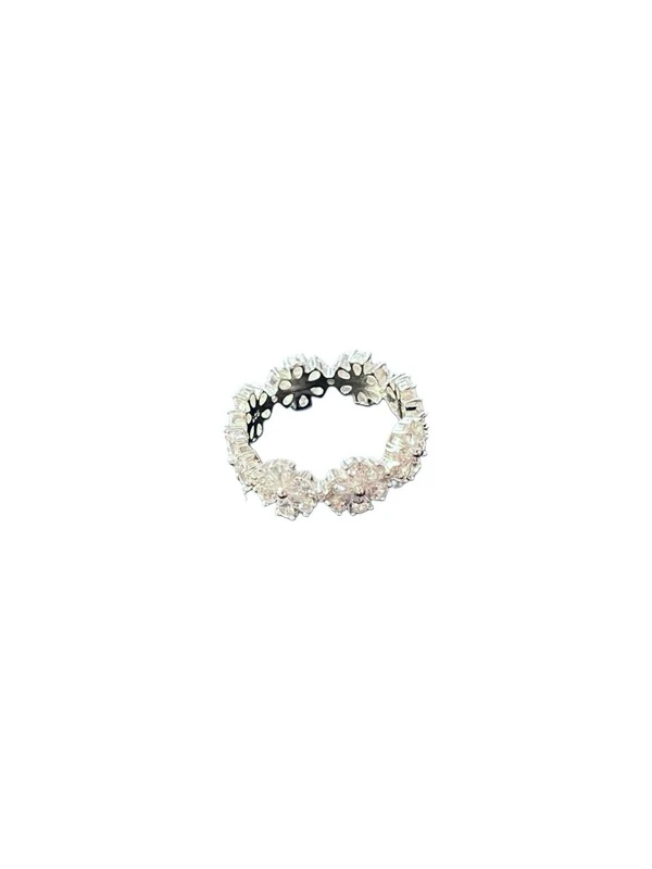 Anel aliança inteira Flor zircônia Prata 925 Ródio