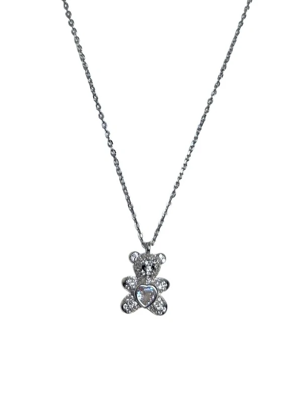 Colar Urso Zircônia Prata 925 Ródio