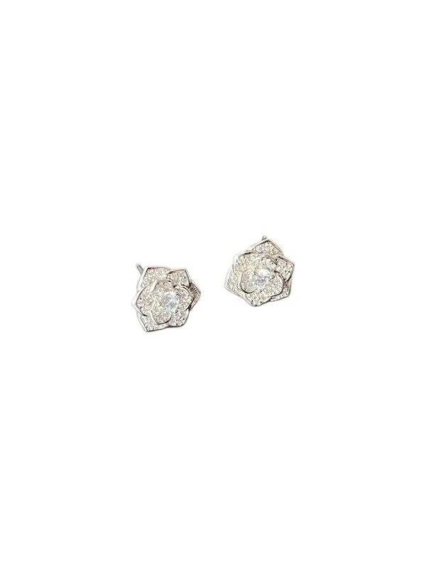 Brinco Flor Pequena zircônia Prata 925 Ródio