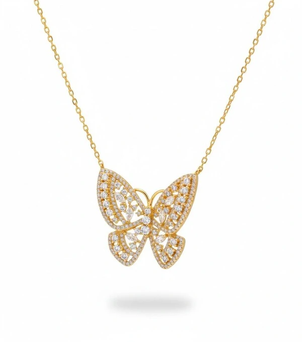 Colar Borboleta zircônia navete Prata 925 Ouro 18 k