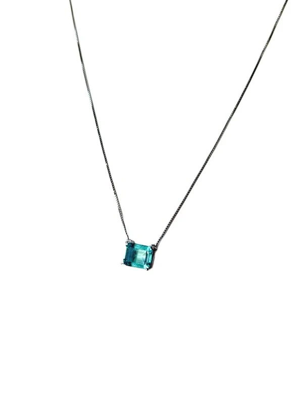 Colar Quadrado Topázio Azul Prata 925 Ródio