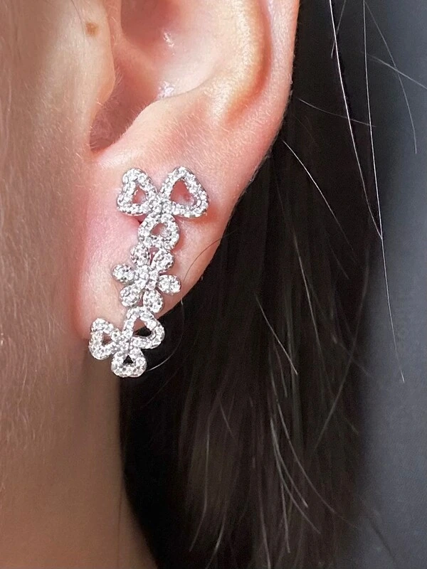 Brinco Ear cuff Flor Zircônia Prata 925