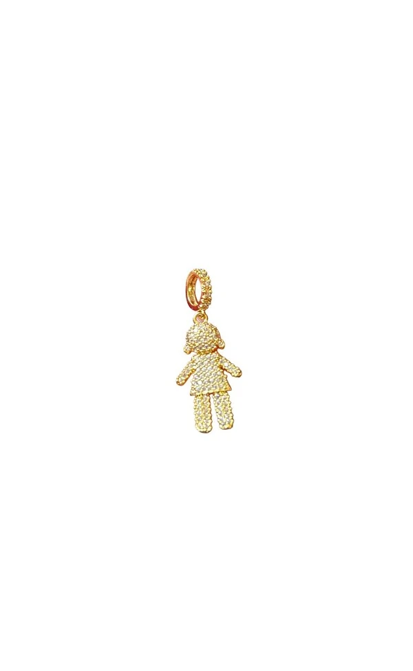 Pingente Menina Micro cravação Prata 925 Ouro 18k