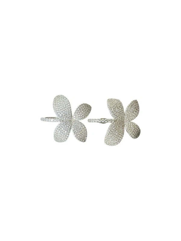 Brinco Quatro Pétalas Ear bling Micro Cravação Prata 925 Ródio