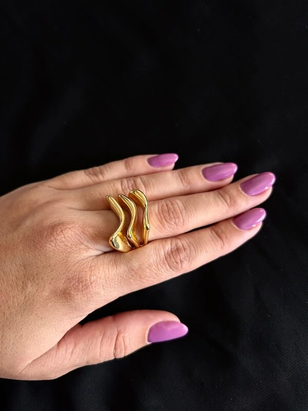 Anel 3 aros Prata 925 Ouro 18 k