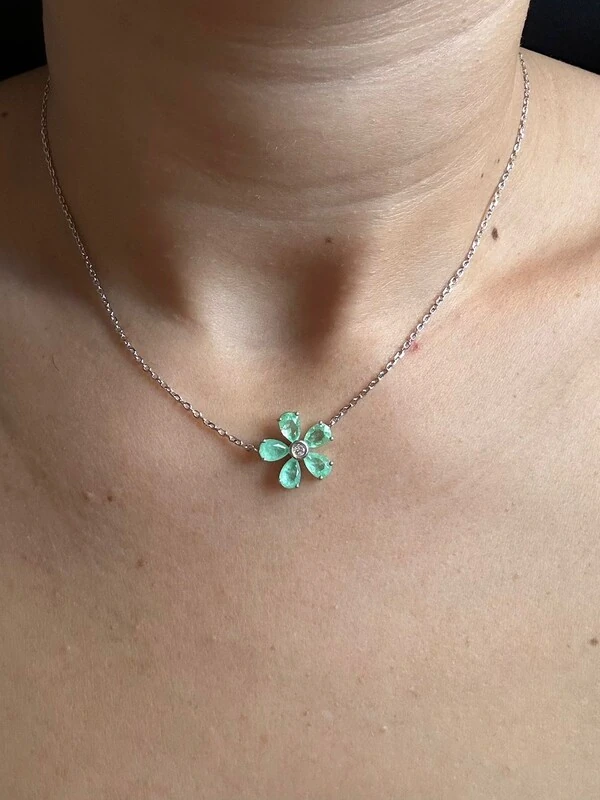 Colar 1 Flor Turmalina Prata 925 Ródio