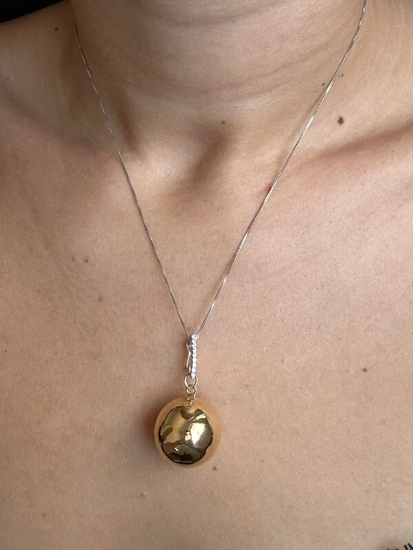 Colar Bola Prata 925 Ródio e Ouro 18K