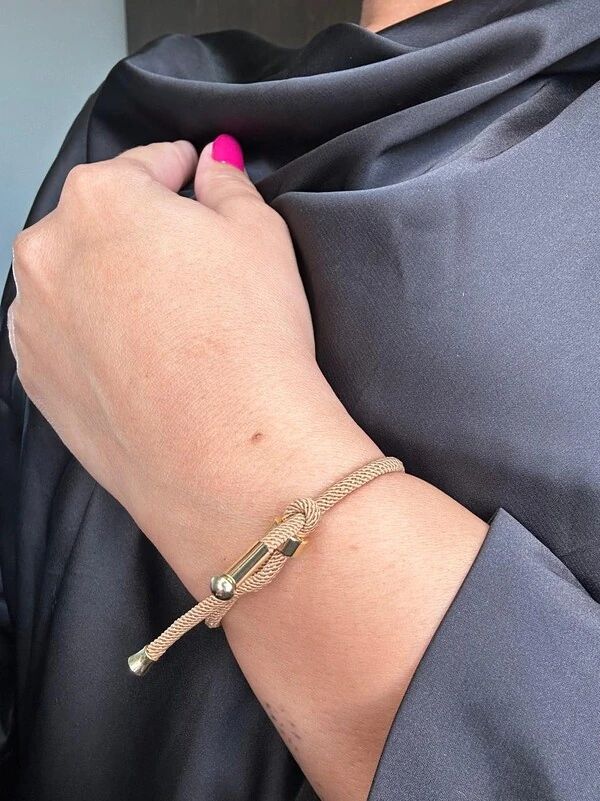 Pulseira Cordão Bege Ponteira Prata 925 Ouro 18k