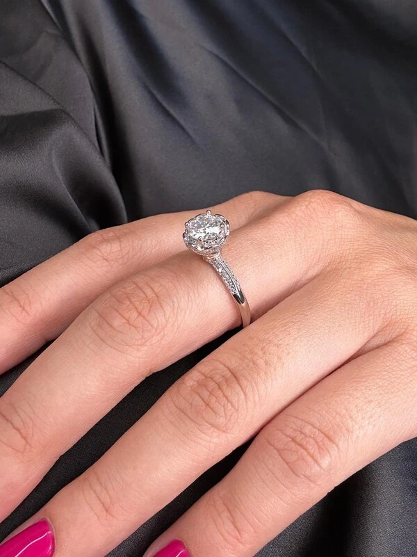 Anel Solitário Rainha 2 cores Moissanite 1 Ct Moissanite Prata 925 Ródio