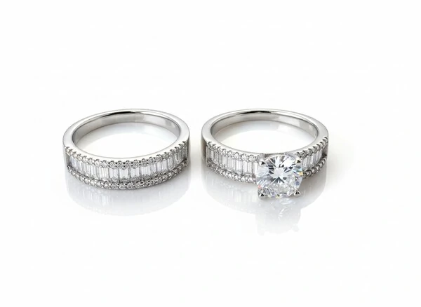 Anel solitário 2 em 1 baguete Prata 925 Ródio