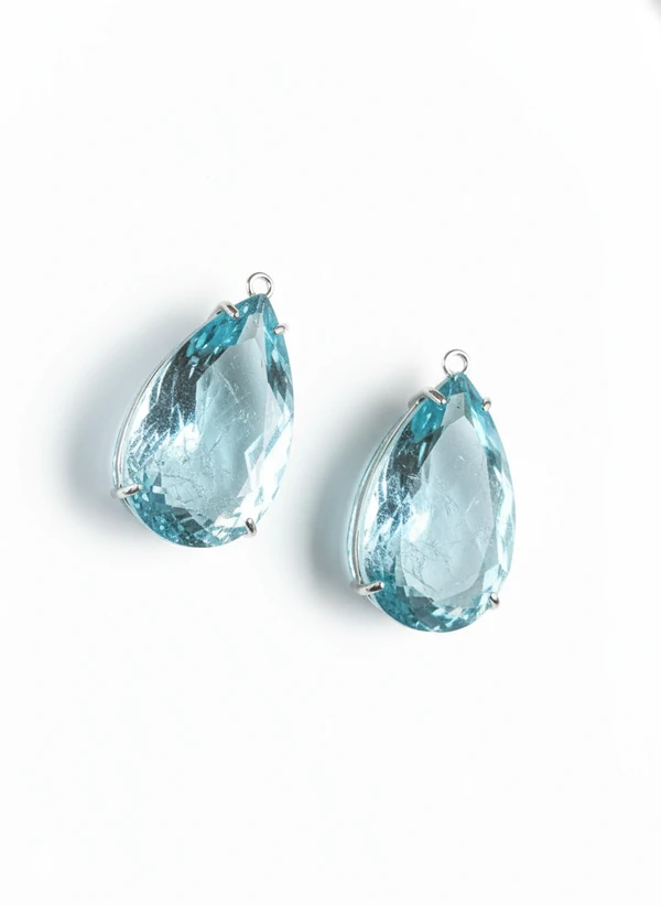 Pingente Brinco Gota Topázio azul Prata 925 Ródio