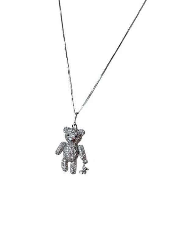 Colar Urso Teddy Zircônia Prata 925 Ródio