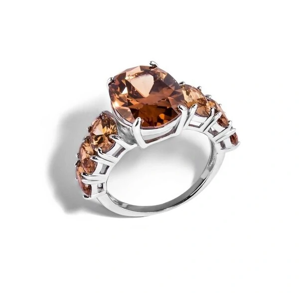 Anel Oval Coffee Brown Prata 925 Ródio