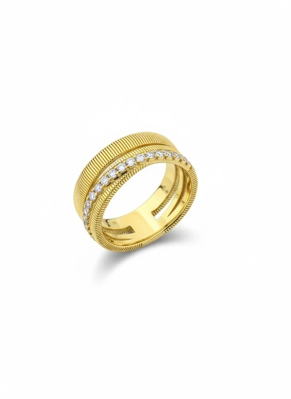 Anel Linha italiana com zircônia Prata 925 Ouro 18 k