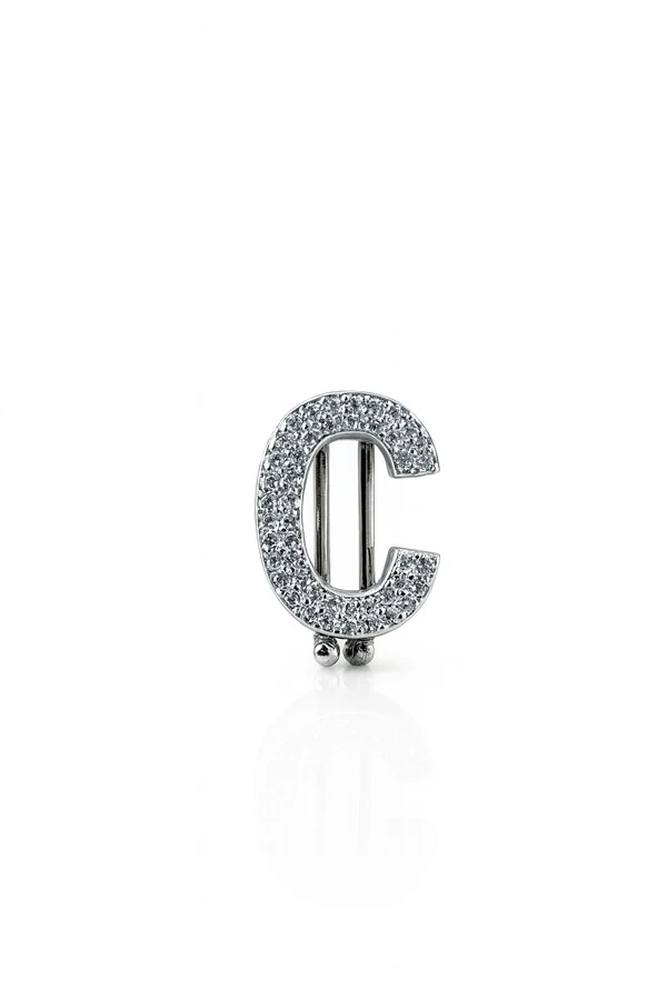 Pingente Pin letra C zircônia Prata 925 Ródio