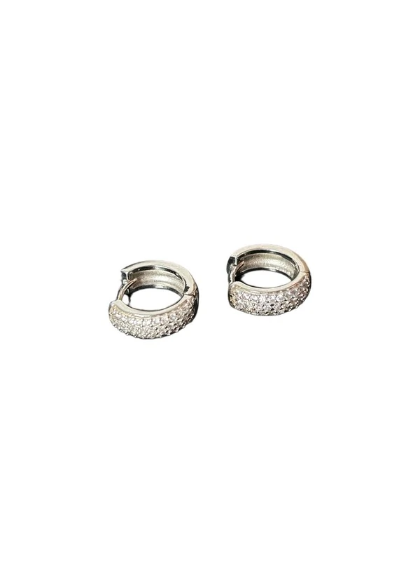 Brinco Argola Zircônia Pavê Prata 925 Ródio