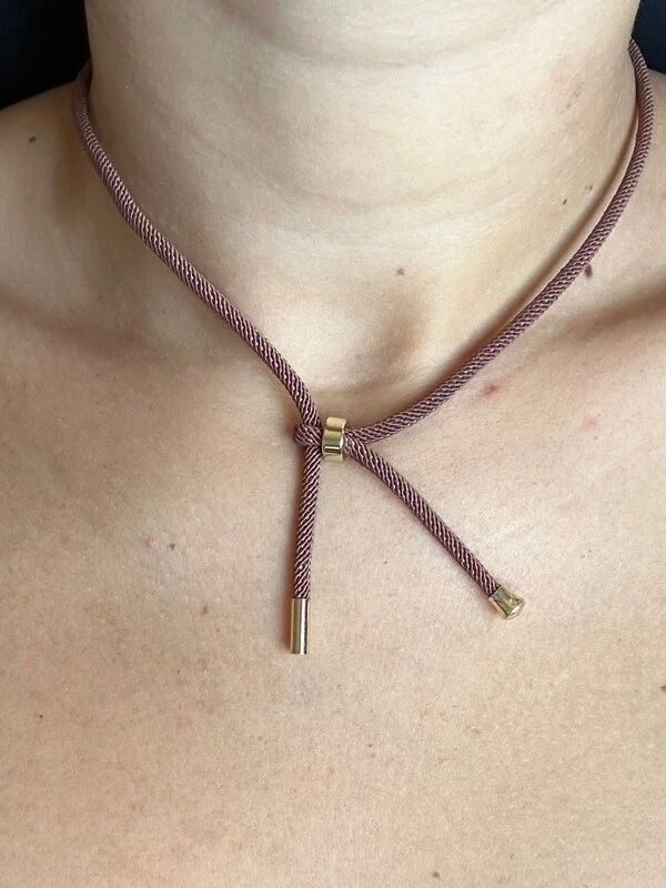 Colar Fio Marrom Ponteira Prata 925 Ouro 18 k