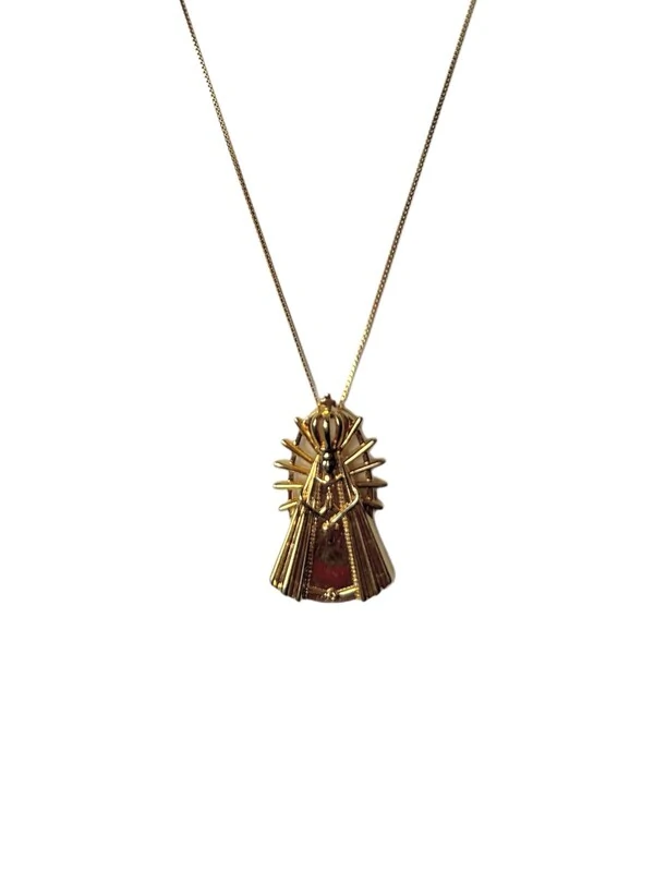 Colar Nossa Senhora lisa Prata 925 Ouro 18 k