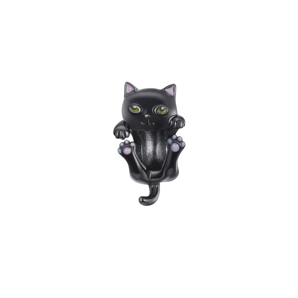 Pingente Berloque separador Gato negro Prata 925 Ródio