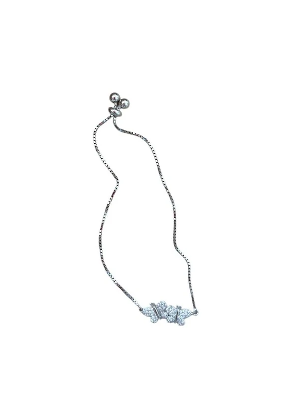 Pulseira 2 Borboletas Zircônia Gravata Em Prata 925 Com Banho Em Ródio