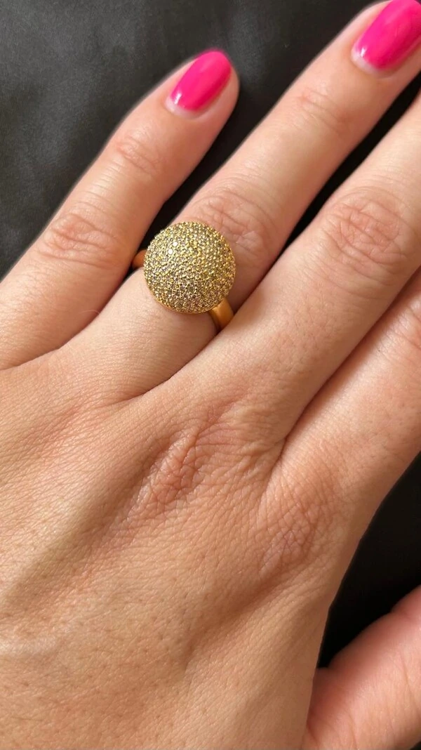 Anel meia bola zircônia Prata 925 Ouro 18 k