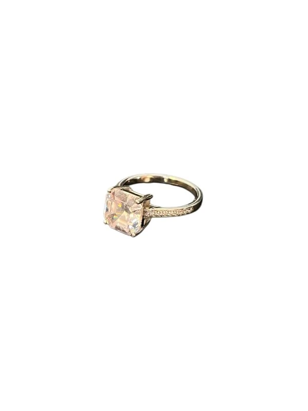 Anel Quadrado Zircônia Prata 925 Ródio
