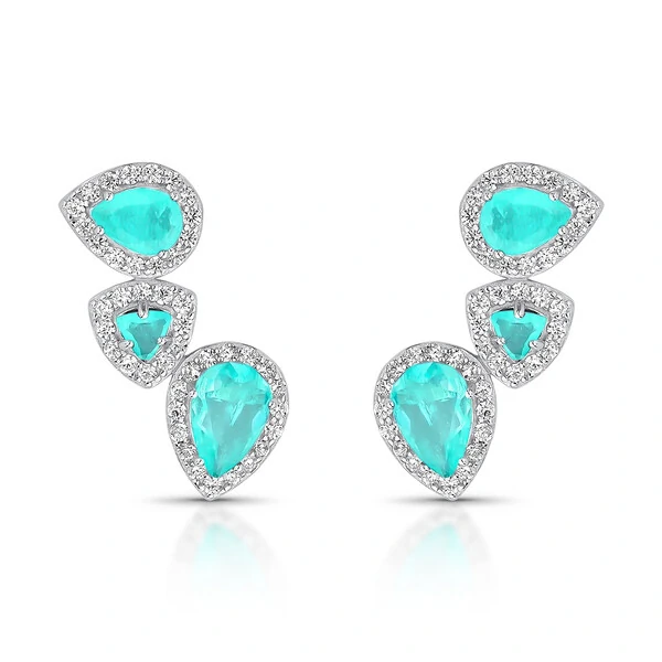 Brinco Ear Cuff três gotas turmalina zircônia Prata 925 Ródio