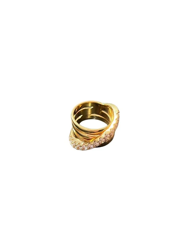 Anel Trançado Zircônia Prata 925 Ouro 18 K