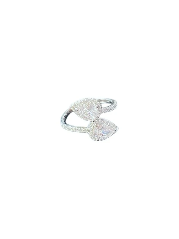 Anel 2 gotas zircônia Prata 925 Ródio