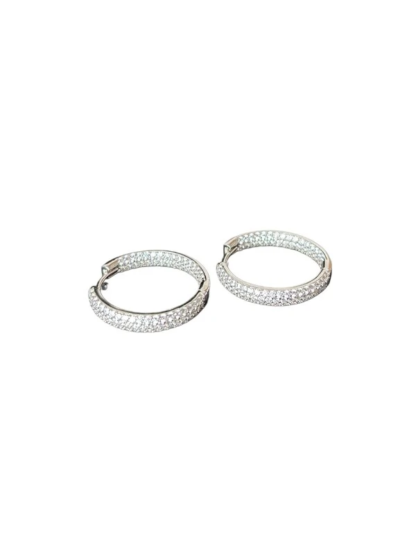 Brinco Argola Zircônia M Prata 925 Ródio