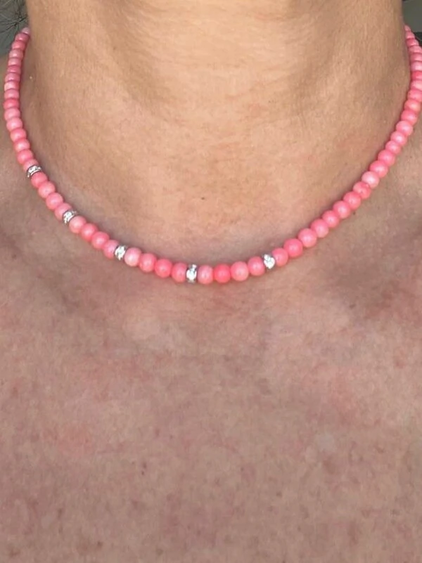 Colar Coral reconstituído e zircônia com alongador Prata 925 Ródio