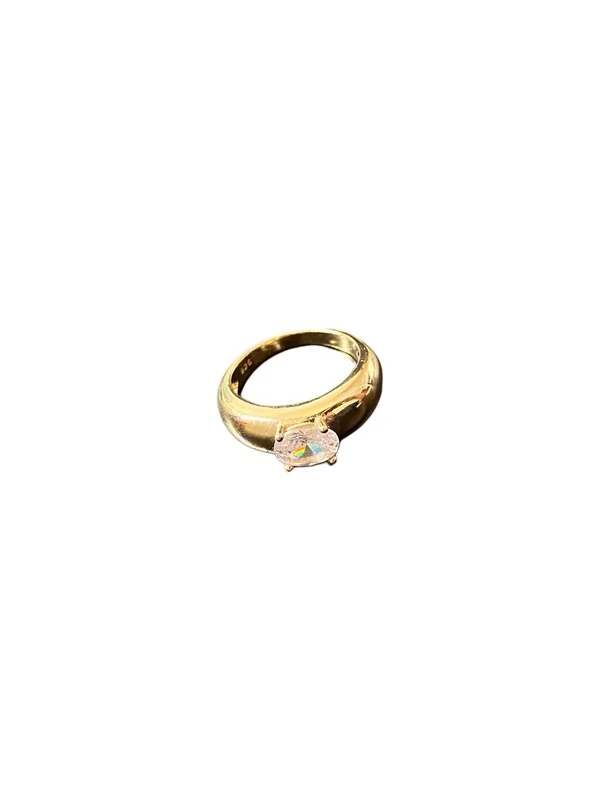 Anel Baulado Pedra Centro Prata 925 Ouro 18 K