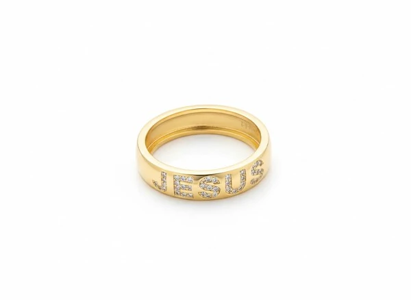 Anel Jesus zircônia Prata 925 Ouro 18 k