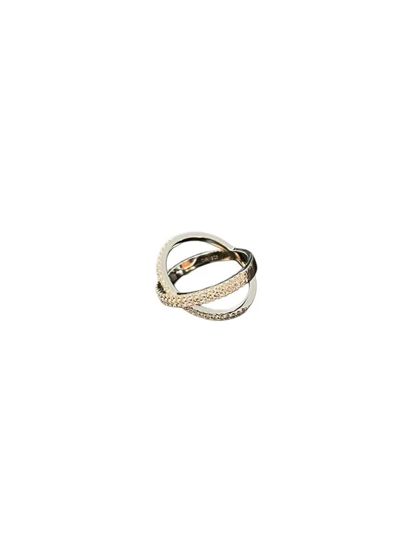 Anel X Zircônia Prata 925 Ródio