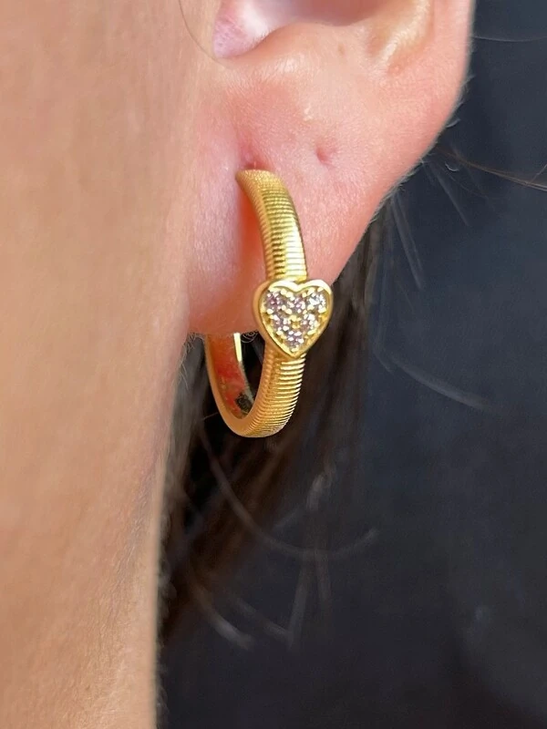 Brinco Argola com coração italiana Prata 925 Ouro 18 k