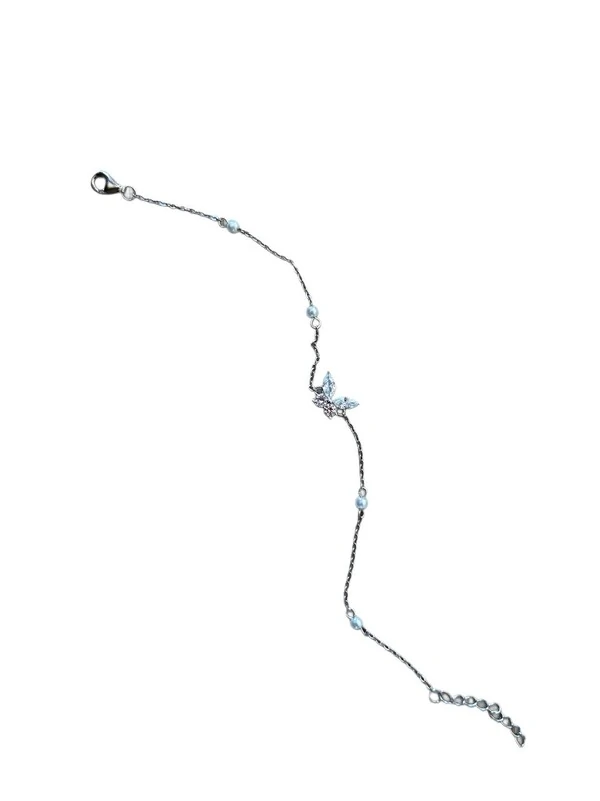 Pulseira Borboleta zircônia pérola com alongador Prata 925 Ródio