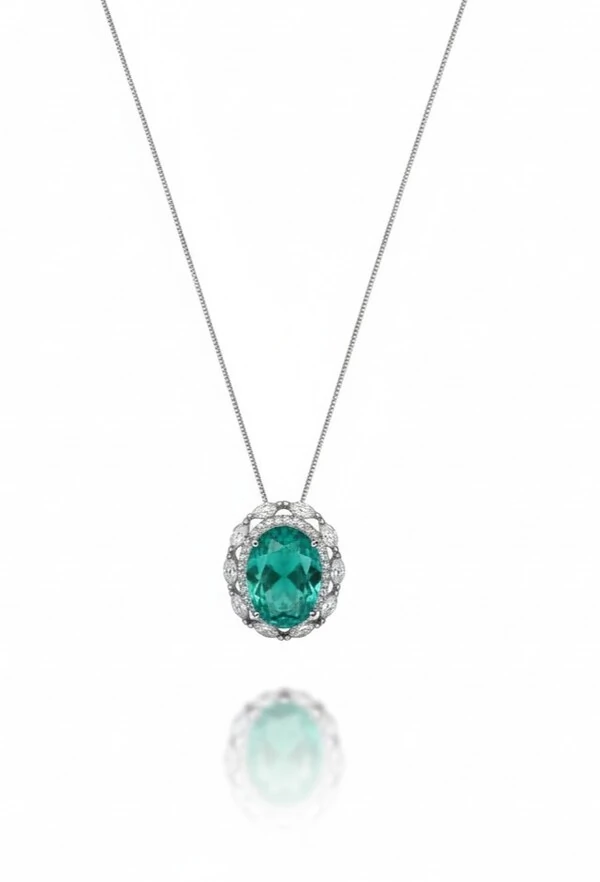 Colar Oval renda turmalina zircônia Prata 925 Ródio