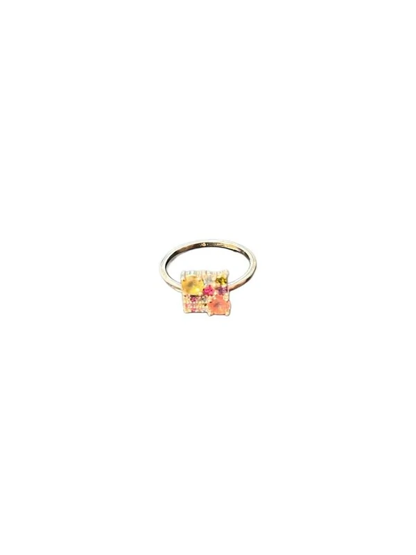 Anel Quadrado Cristal colors Prata 925 Ródio