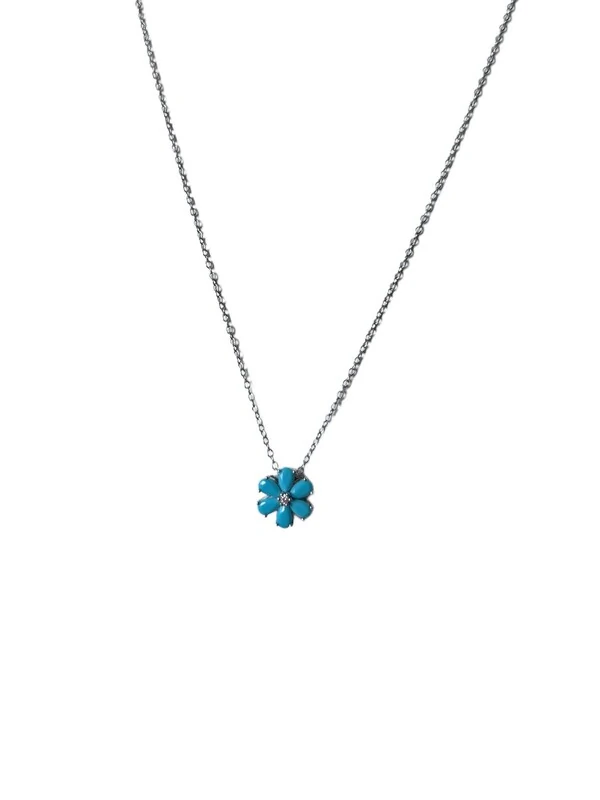 Colar flor turquesa Prata 925 Ródio