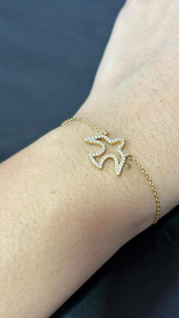 Pulseira Espírito Santo vazado zircônia Prata 925 Ouro 18 k